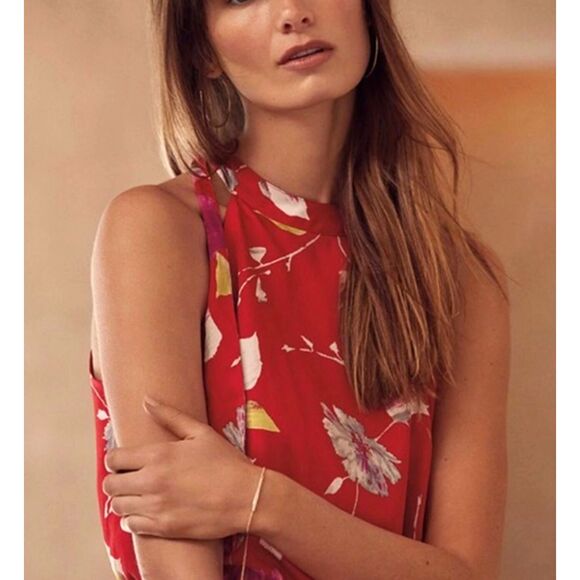 Banana Republic Red Floral Sleeveless Tie Neck Halter Maxi Dress Size S TALL - Picture 7 of 11